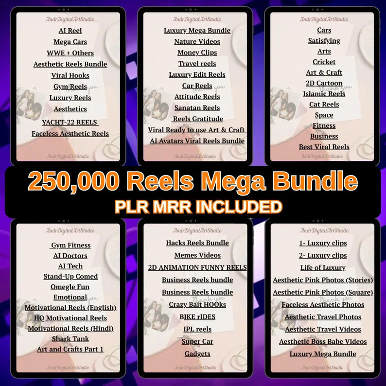 250,000+ Viral Reels Mega Bundle: PLR MRR Resell Rights