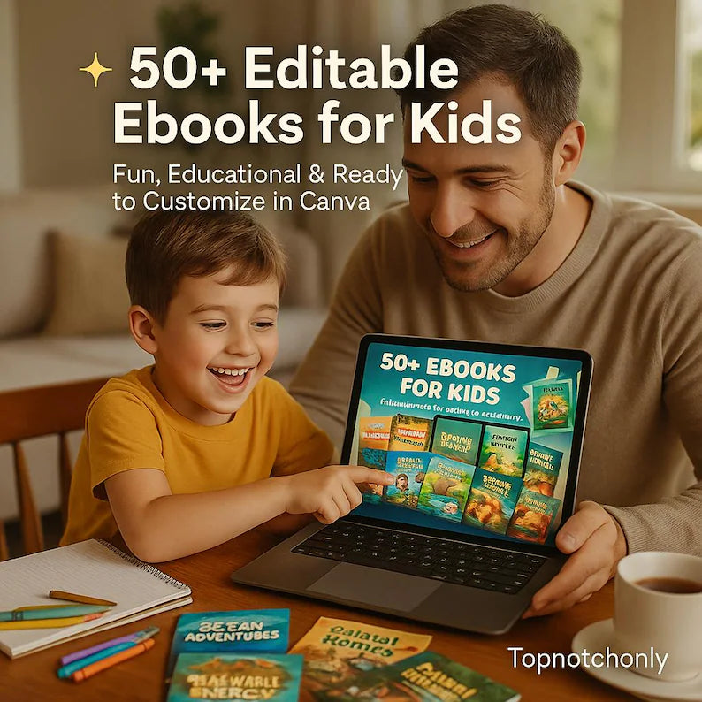 50 Kids eBook Canva Templates – Editable Storybook Designs with PLR
